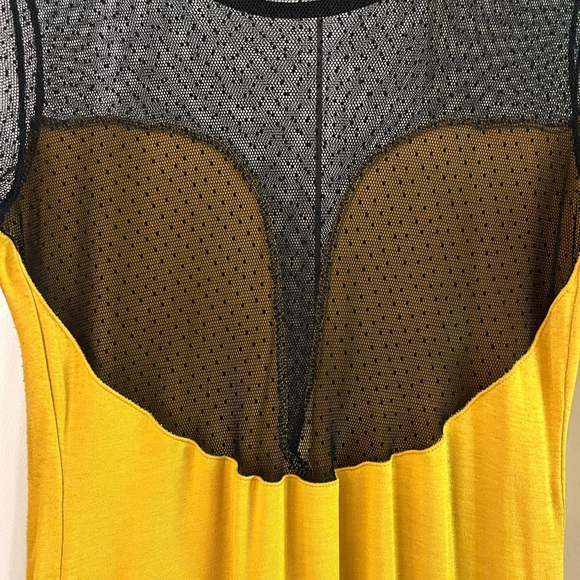 💛 Y2K Vintage Circa 2004 Yellow and Black Mesh long sleeve bodycon dress - Picture 12 of 14